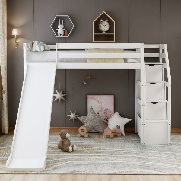 Harriet Bee Caleta Twin Size Loft Bed With Storage And Slide Bed with